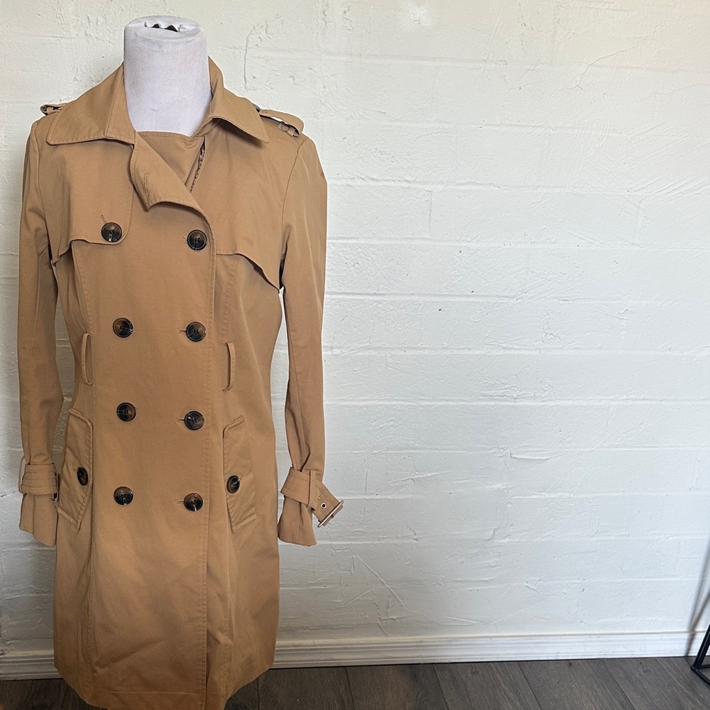 New York & Company Tan Double-Breasted Trench Coat